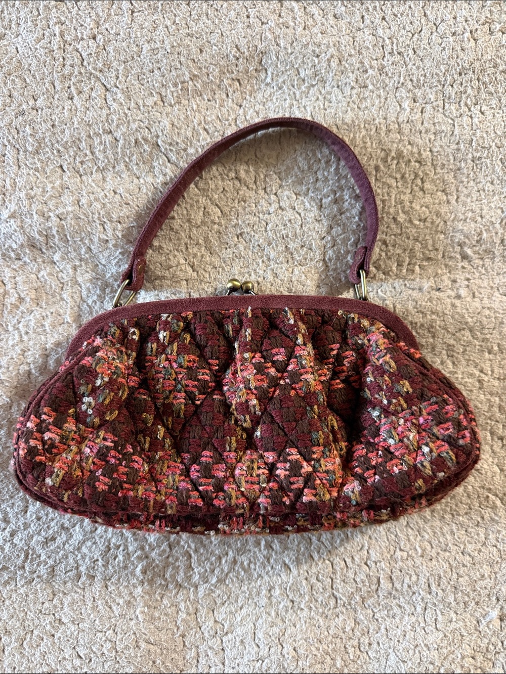 Vera Bradley Quilted Burgundy Suede Accent Kisslock Wristlet